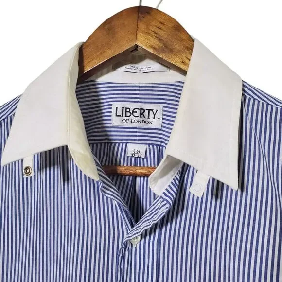 Liberty of London Shirt Mens 15.5 32/33 Blue Stripe Button Up Oxford Casual